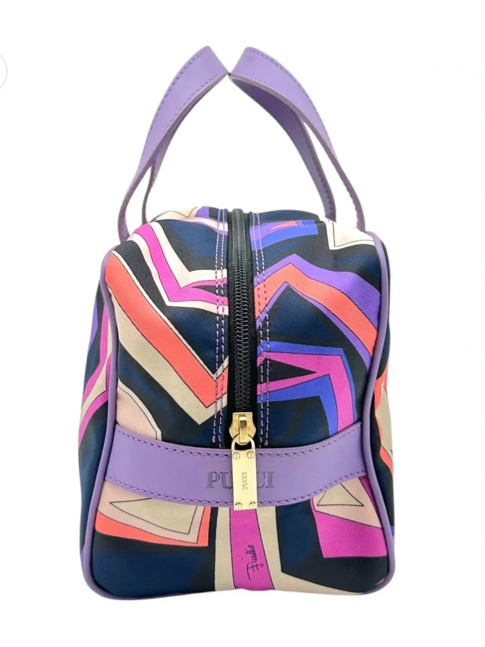 Emilio Pucci Multicolor Geometric Cosmetic Bag in Purple and Coral